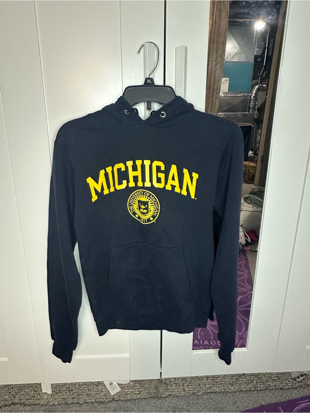 Michigan Navy Hooded Sweatshirt with Yellow Logo